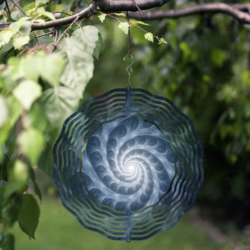 رنين الرياح المعدني ذو الفتحة السوداء مقاس 10 بوصة (360 °   خطاف، حلزوني أزرق وأبيض، نحت حائط) |   ديكور الحديقة |   هدية الهالوين وعيد الميلاد #5