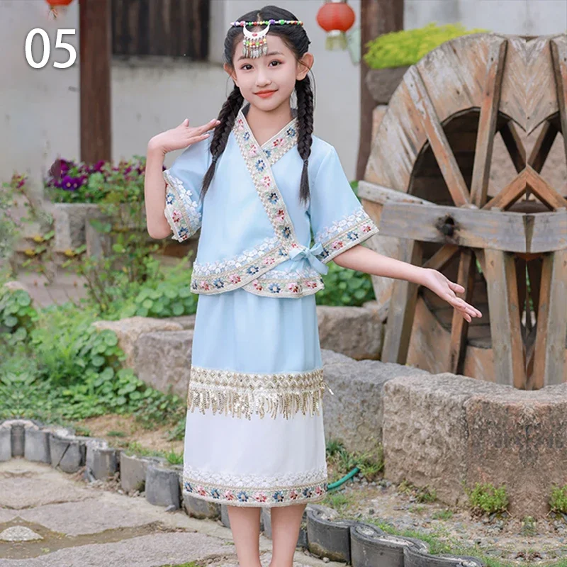 Dai National Garment Kids Festival Performance Dress Thai Traditional Clothing With Belt And Headwear Travel Photography Props