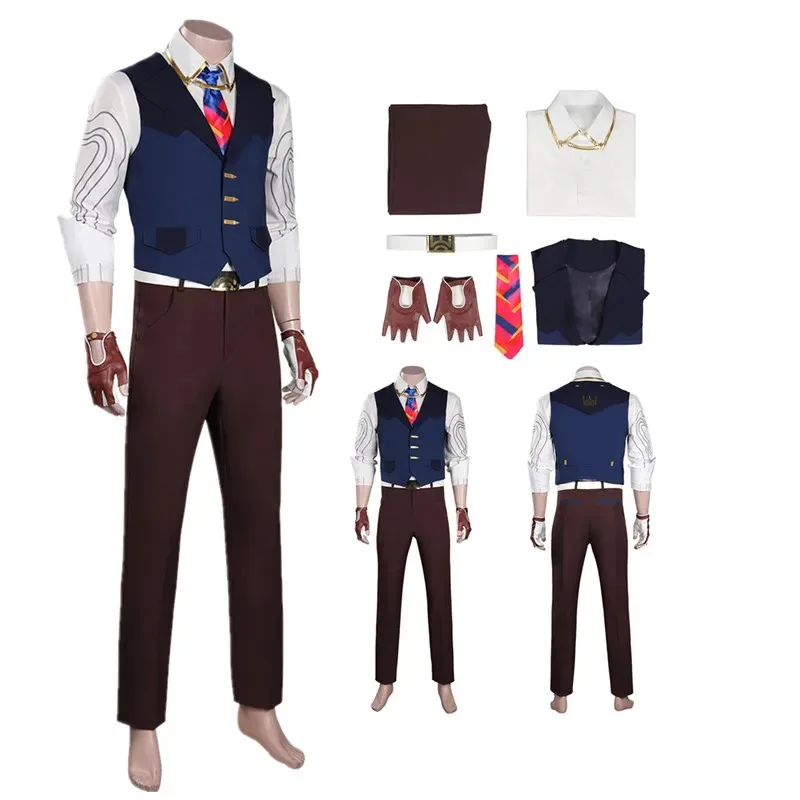 الكبار الخيال غرفة VALORANT تأثيري حلي الرجال قميص سترة السراويل ربطة العنق ملابس هالوين كرنفال حفلة البدلة