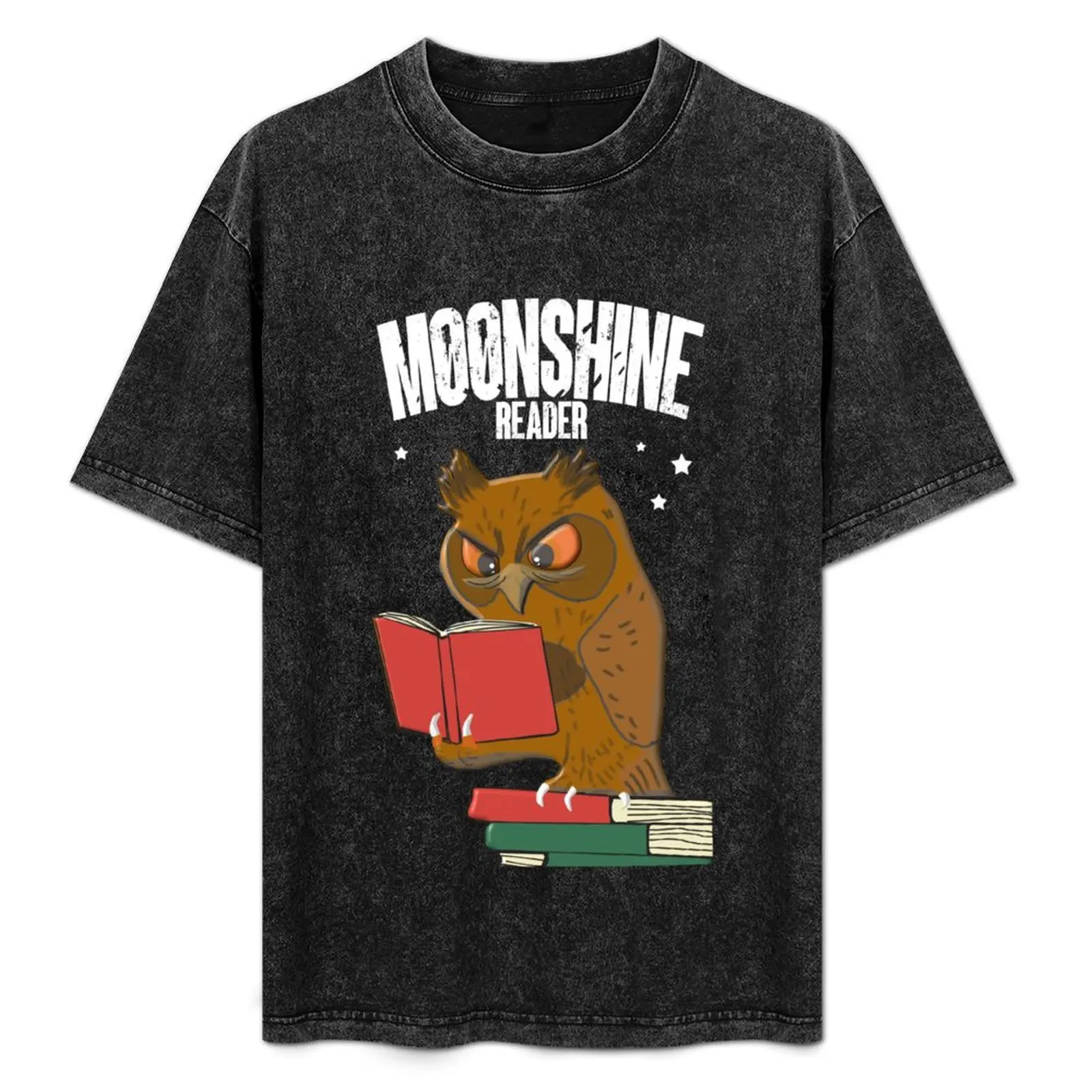 Moonshine Reader - Books Reading Owl T-Shirt man clothes for a boy blue archive oversized t shirt for men