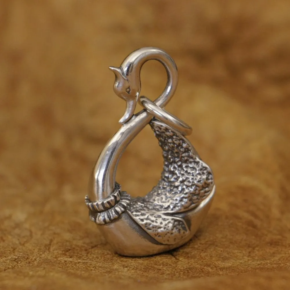 925 Sterling Silver Cute Swan Pendant Lovely Charms Small Animal Jewelry TA330