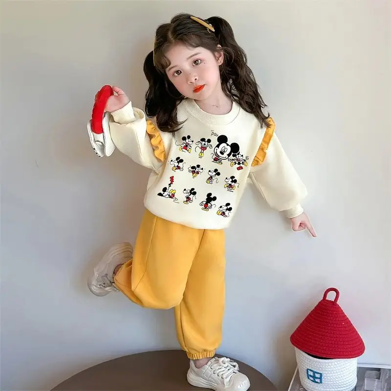 

Disney Children Two Piece Set Cartoon Mickey Mouse Child Round Neck Top and Pants Sets Pure Cotton Stylish Trendy for Baby Girls