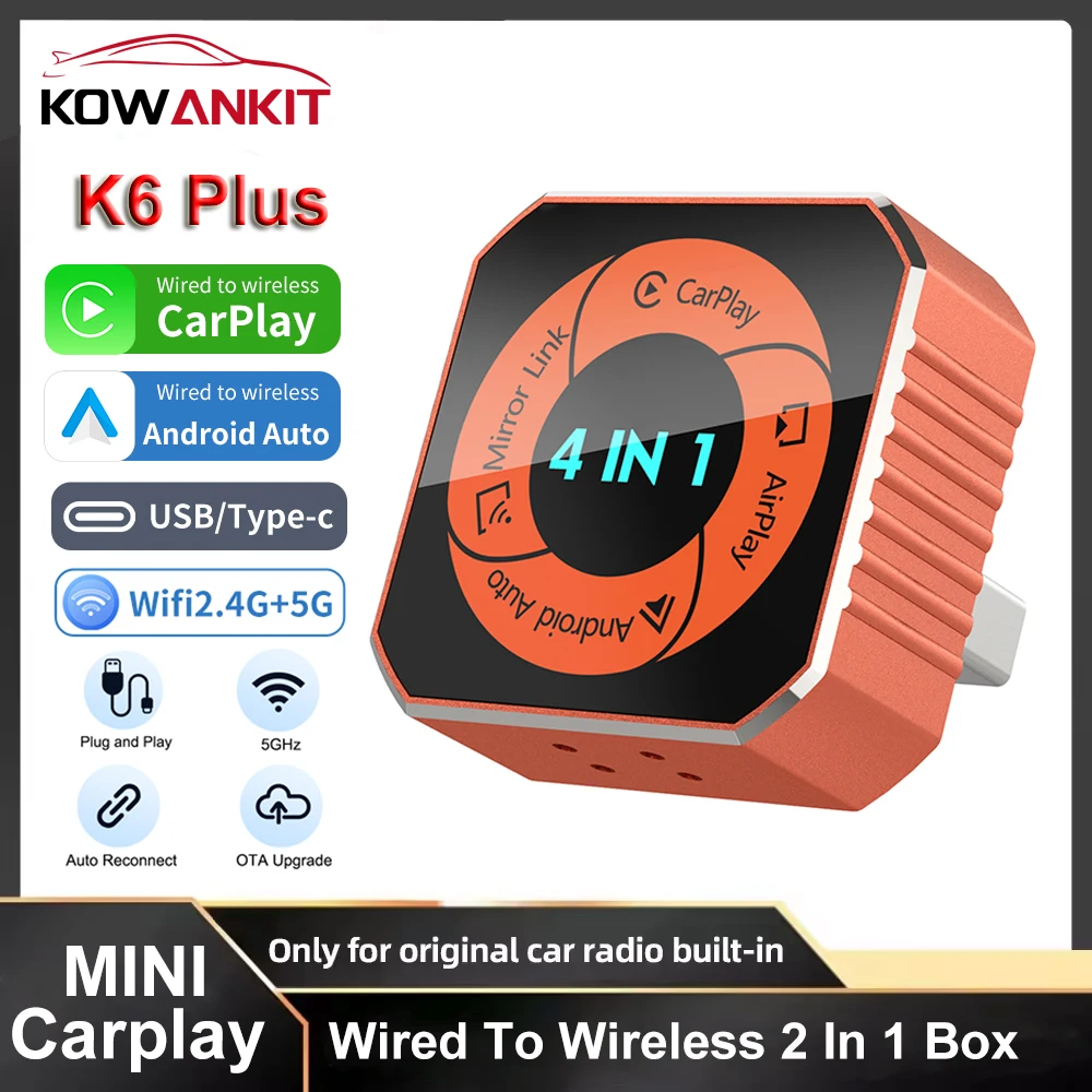 2026 Upgrade 4 in 1 Wireless Carplay Dongle Android Auto Adapter Mirror Link Screen Plug & Play Bluetooth for Apple and Android