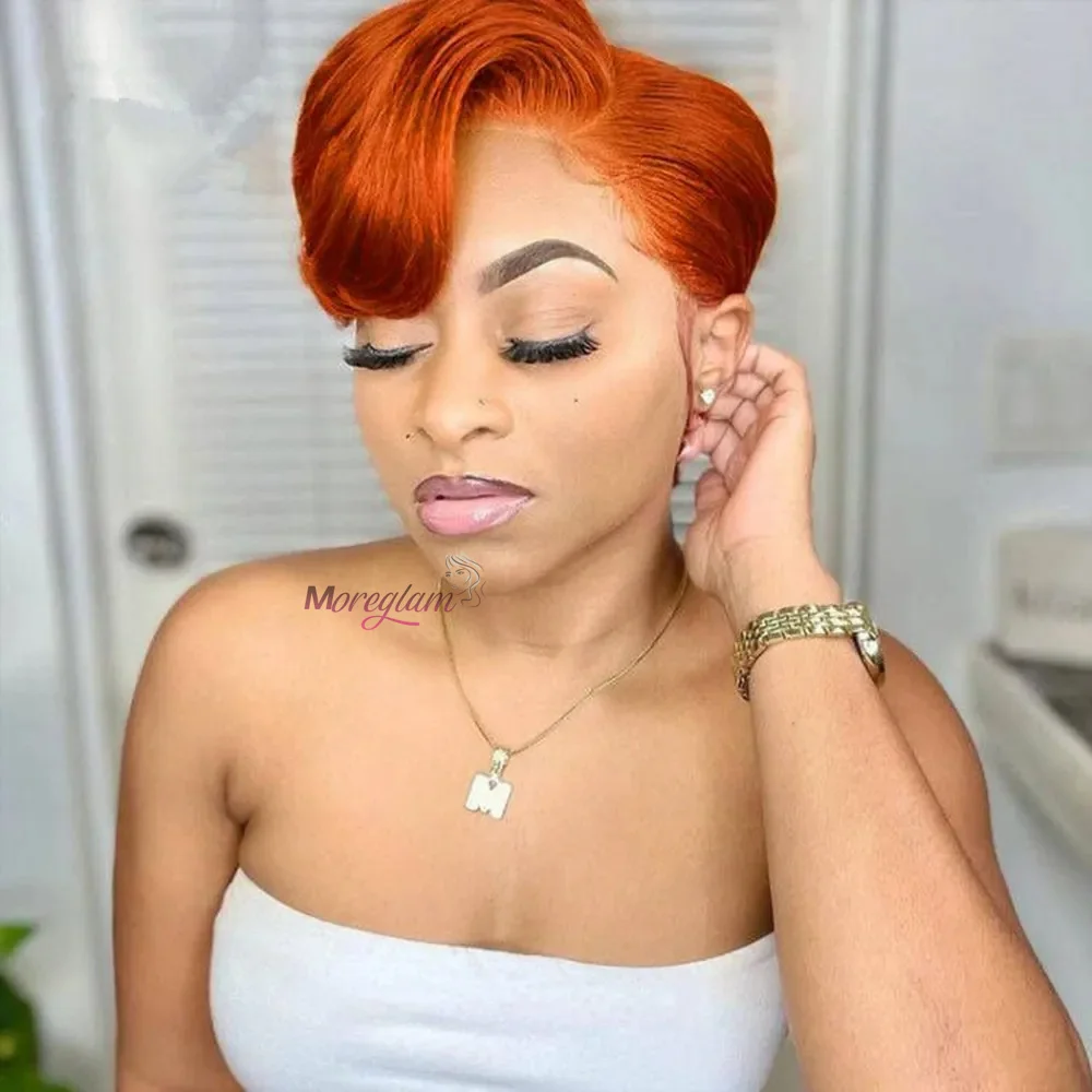 Pixie Cut Wig Lace Human Hair Wigs For Women Straight Short Bob Wig 13x4 Lace Wig Ginger Orange Straight Bob Lace Frontal Wig