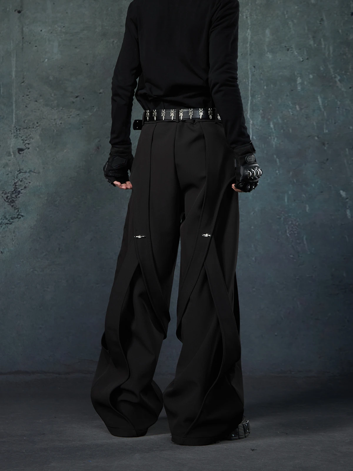 Special-Interest Design Deconstruction Stitching Ribbon Sense Heavy Industry Ruoshuai Suit Pants Loose Straight Casual Trousers