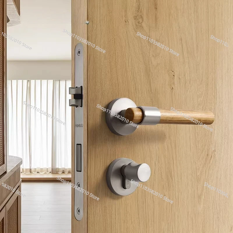 Privacy Door Handle Wood Lever, Bedroom Bathroom Passage Lock Without Cylinder, Keyless Interior Privacy Lock