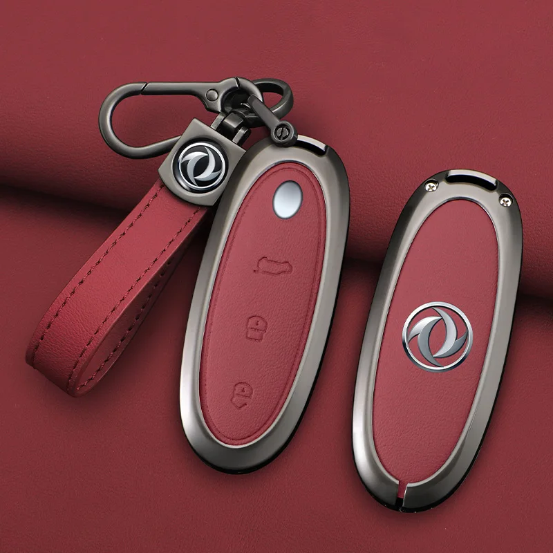 3 Buttons Zinc Alloy + Leather Car Key Case Cover Shell Skin Holder For 2024 Dongfeng NAMMI 01 new Energy Remote Key Protection