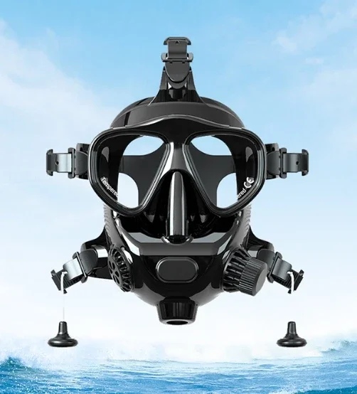 Silicone full-face diving mask snorkel set, diving goggles mask, can be connected to an underwater breathing apparatus