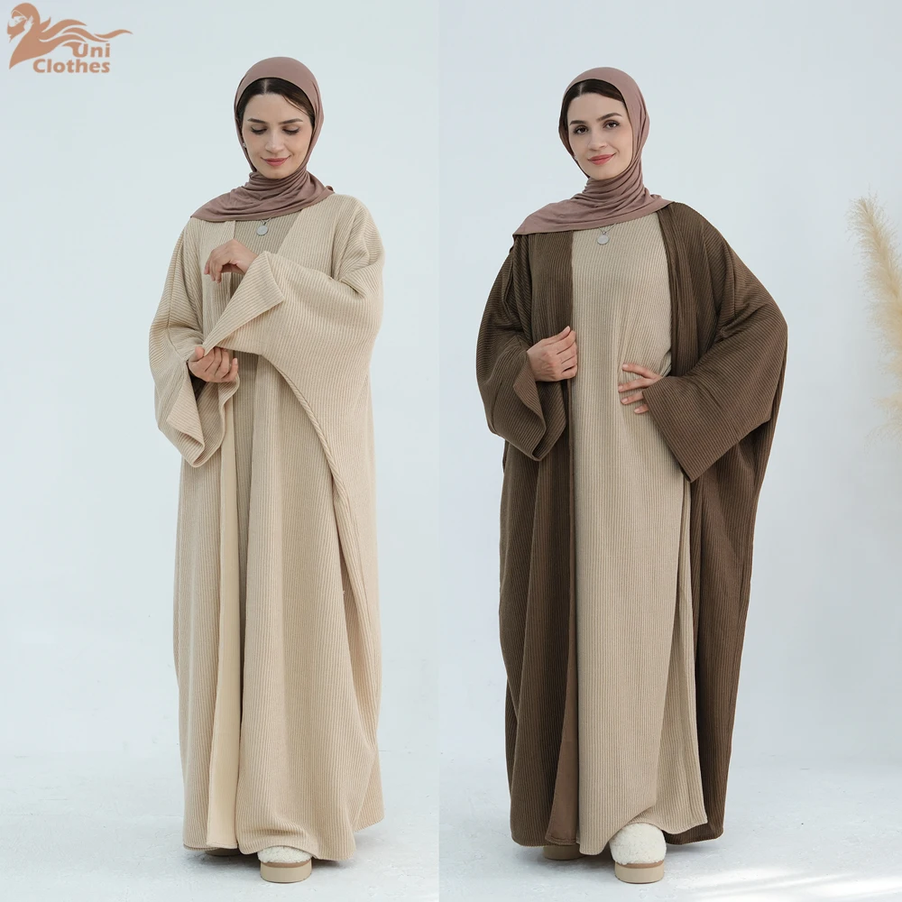 

Uni Winter Abaya Womens Clothing Knit Fabric Open Abaya Split Sleeve Cardigan Kimono Islamic Clothing Dubai Designs