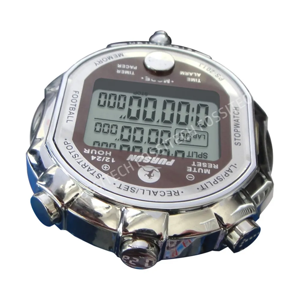 Metallic Shell Digital Stopwatch 100 Tracks 2 Groups Electronic Sports Countdown Timber Metronome Alarm Clock Calendar Stopwatch