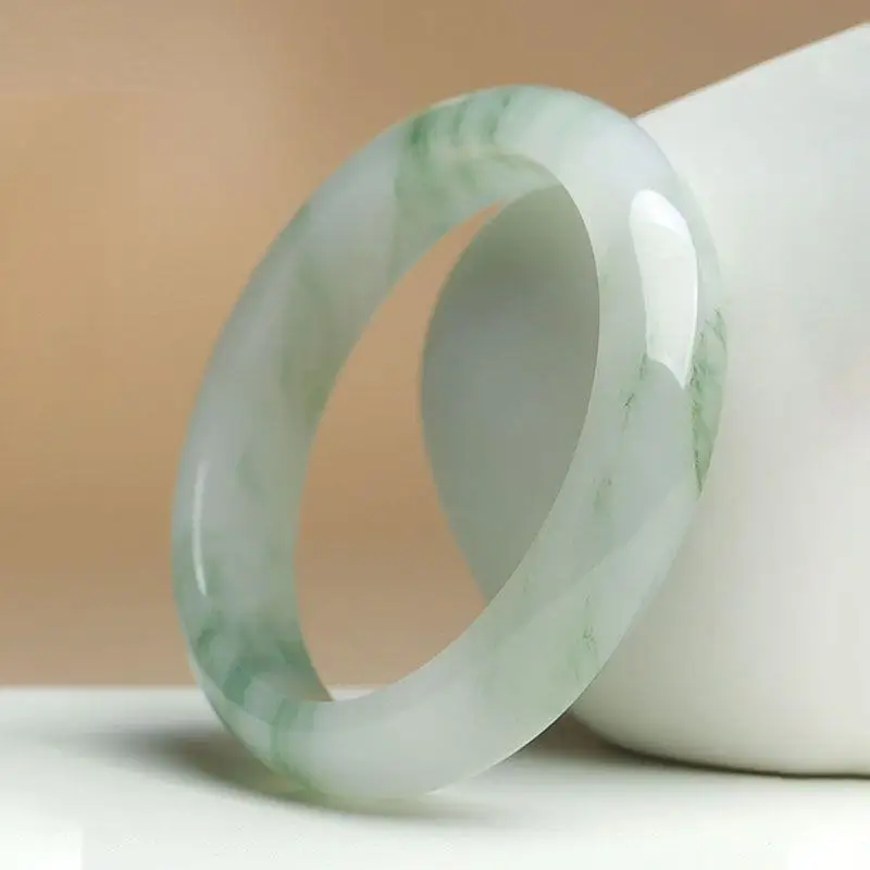 

Natural Xinjiang Tianshan Snow Flower Pattern Jade for Women, New Genuine Jadeite Bracelet with Real Ja