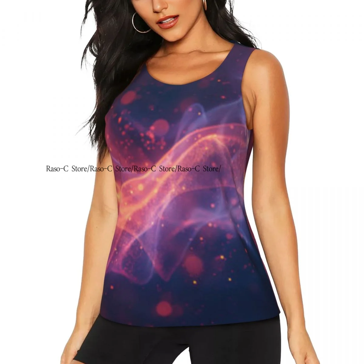 Women Casual Sport Yoga Vest Abstract Fire Print Quick Dry Running T-shirt Training Workout Gym Sleeveles