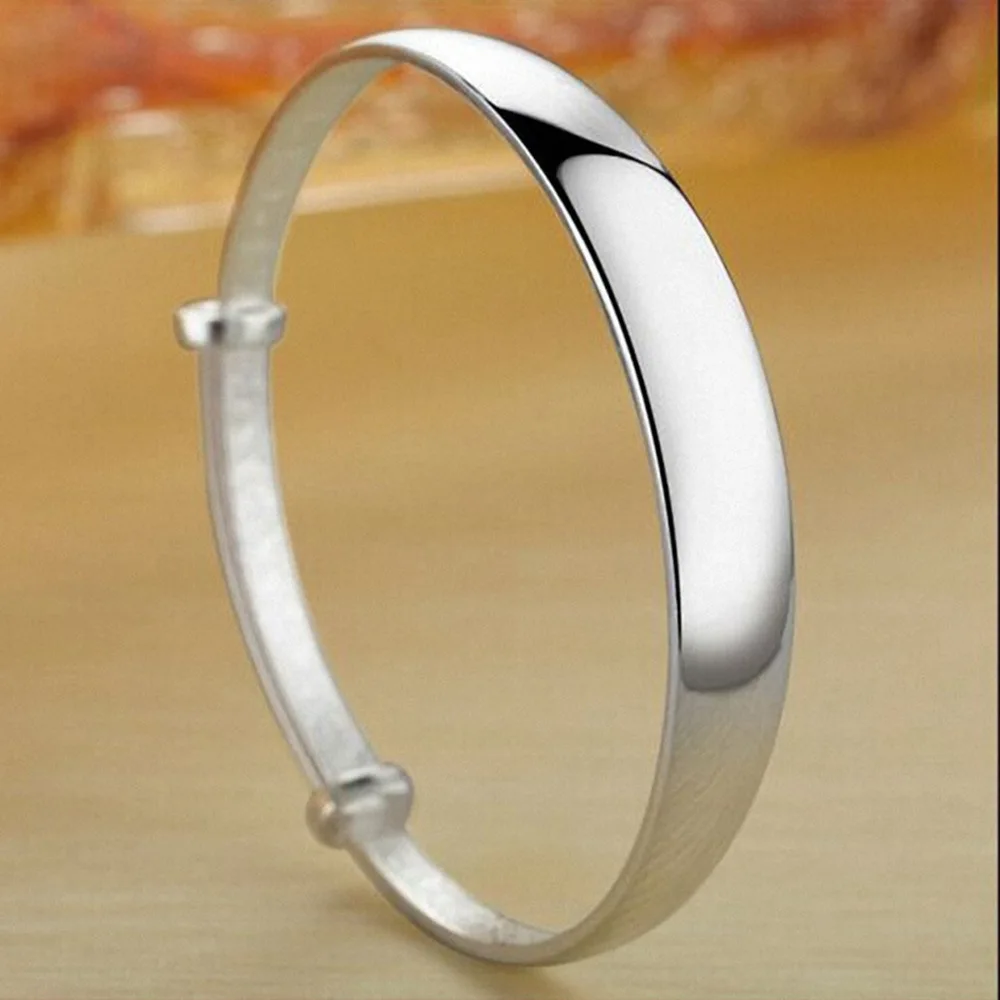 

Браслет-бэнгл из стерлингового серебра 925 пробы, круглый, модный, простой, крупный, для женщин, ювелирный подарок