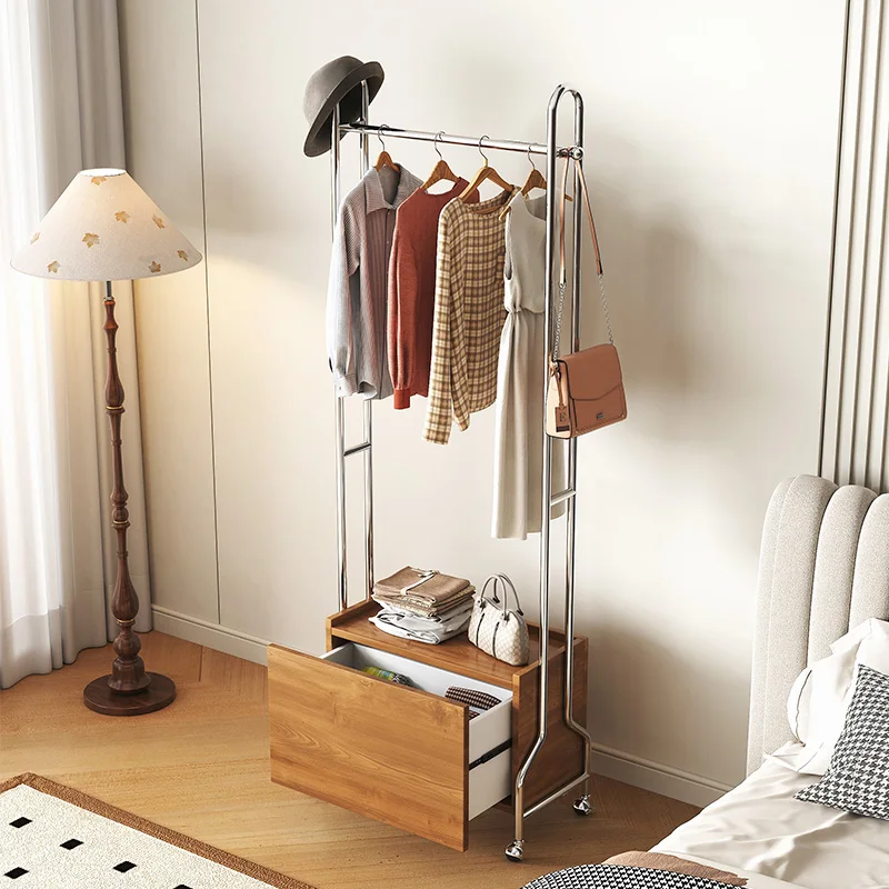 

Minimalist mobile coat rack stainless steel hanger storage locker household metal clothing rack floor display rack