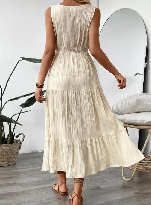 

Women's Dress Simple Style Unique Fashion Spring Latest Leisure Vacation Dress 2025 Summer New Texture Sleeveless Seaside Dress