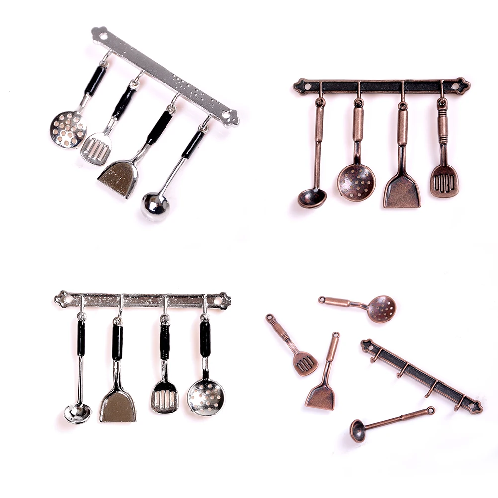 5pcs 1:12 Dollhouse Miniature Metal Kitchenware Model Kitchen Cook Set For Doll House Decor Kids Pretend Play Toys