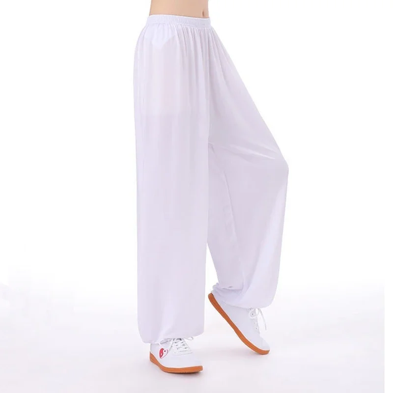 Unisex Tai Chi pants ice silk Tai Chi clothing pants morning exercise summer plus size loose bloomers practice martial arts pant