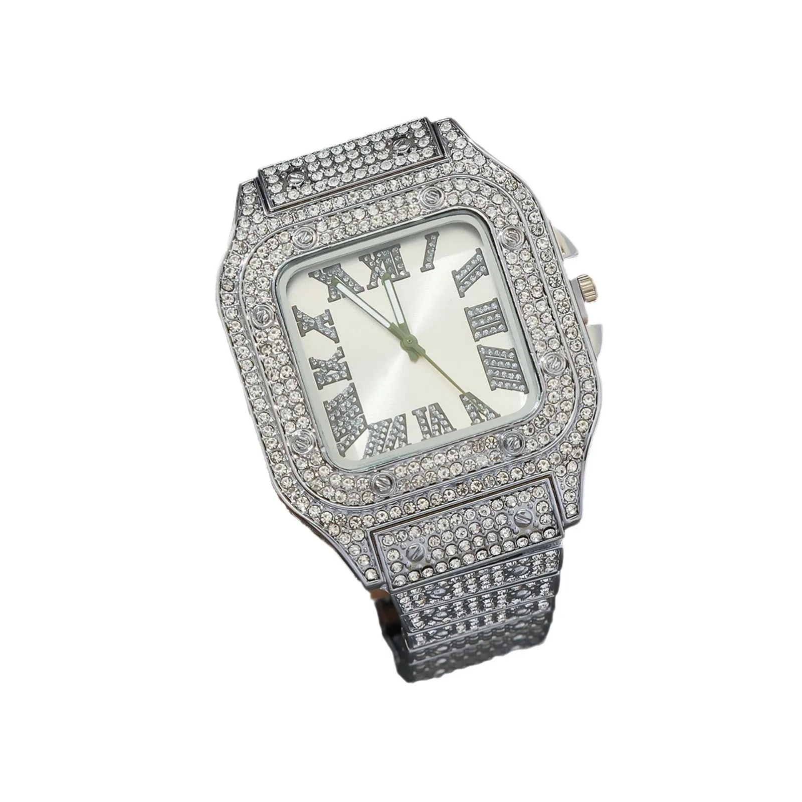 Square fashion trend Hip hop style diamond diamond steel band quartz watch for men and women