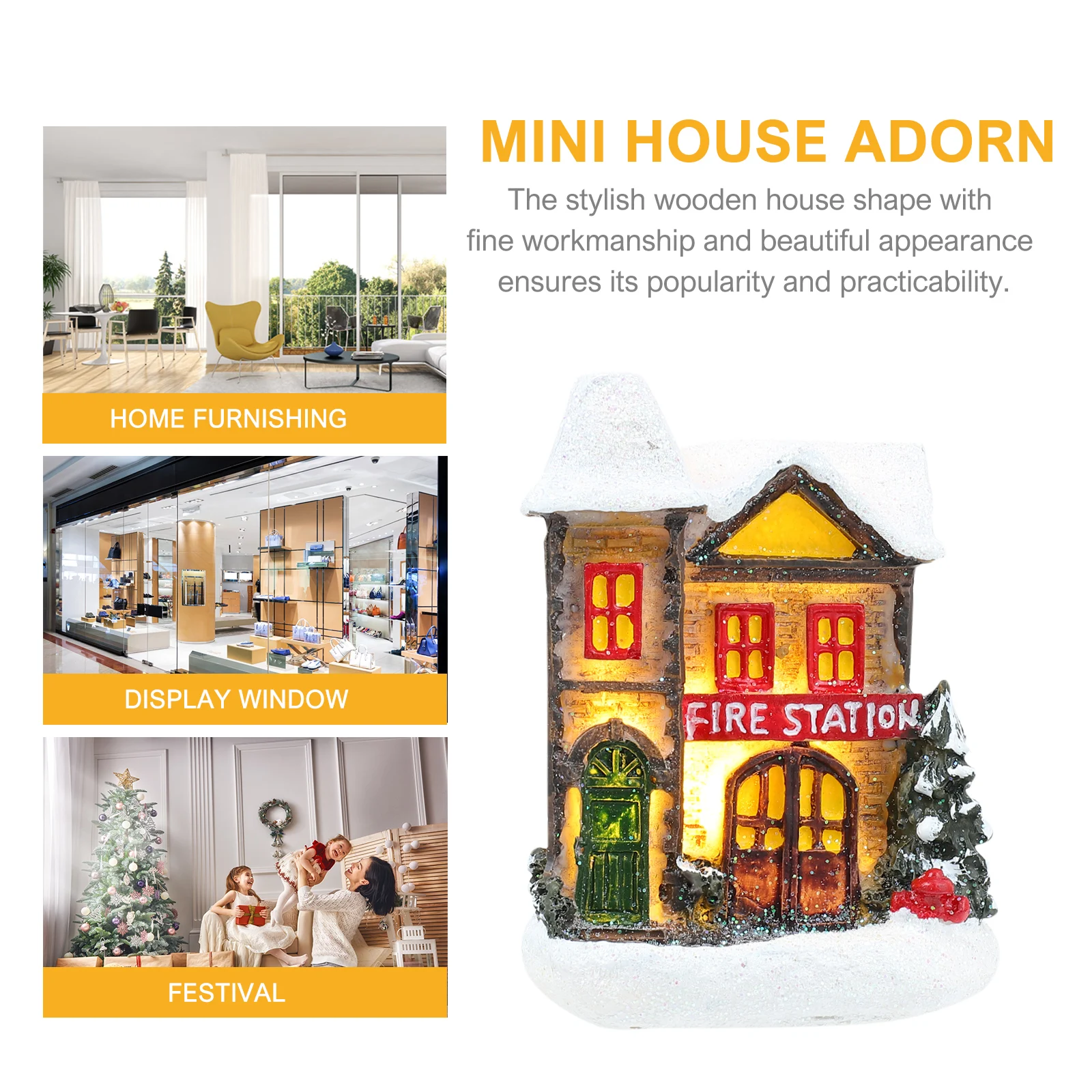 

Resin House naments Luminous Decor Mini House Adorn Christmas Scene Resin Shine Holiday Gifts