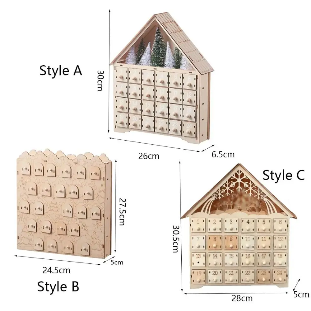 House Shape Christmas Advent Calendar LED with 24 Empty Drawer Christmas Countdown Calendar Wood Hollow Carving - Image 5