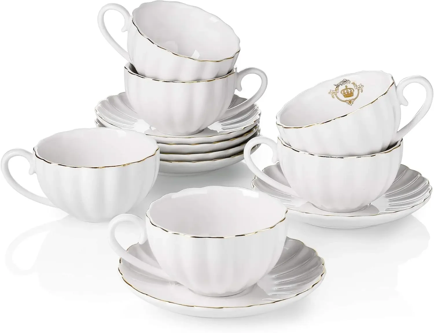 

Great Discounts.Royal Tea Cups and Saucers, with Gold Trim and Gift Box, British Coffee Cups, Tea Cup Set, Porcelain Tea Set, Ca
