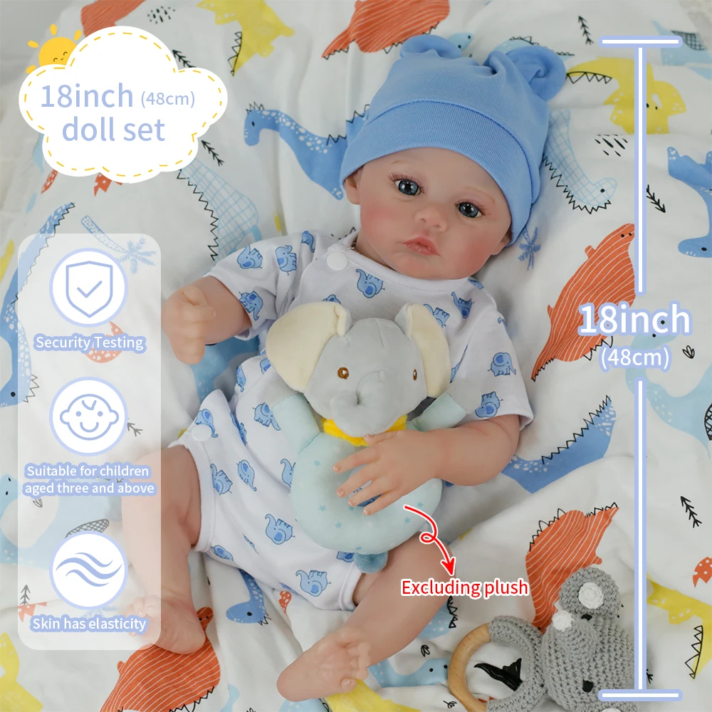 

18inch Realistic Reborn Baby Dolls Meadow Full Body Vinyl Boy Body Handmade 3D Skin Art Doll Toy Christmas Gifts for Girls