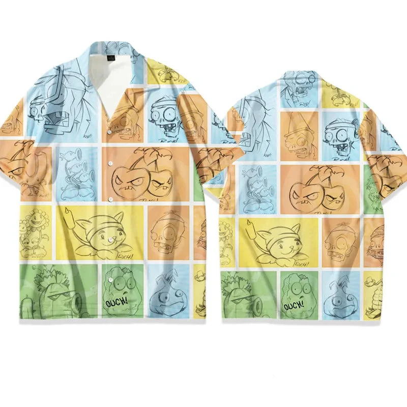 2024 New Plants vs. Zombies Exquisite Print Men\'s Summer Fashion Short sleeved Shirt Casual Party Street Wear
