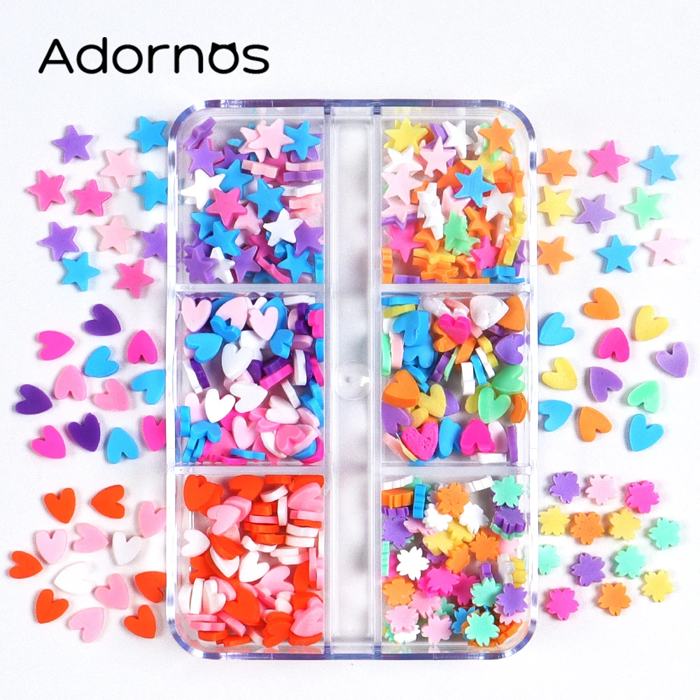 Heart Shape Polymer Clay Slices Resin Shaker Mold Filler Colorful Stars Flowers Mixed Soft Pottery Valentines DIY Jewelry Making