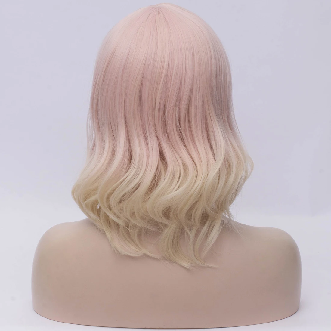 Synthetic Short Wavy Ombre Orange Beige Cosplay Wig With Side Bang Lolita for Women Heat Resistant Party Daily Use