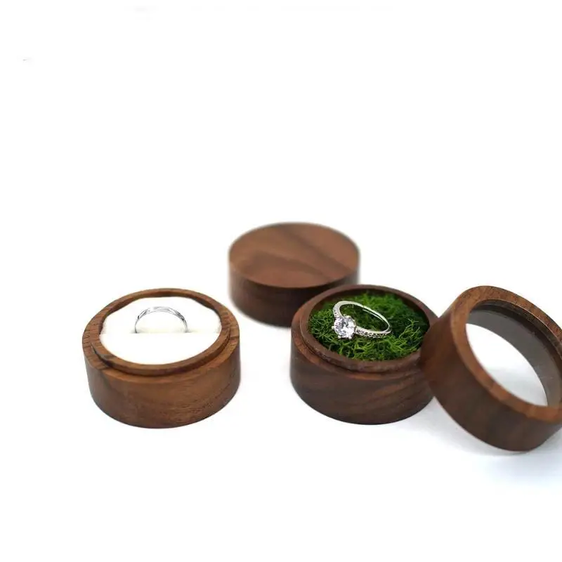 Rustic Round Case Earrings Organizer Wedding Gift Jewelry Box Ring Box Presentation Box Ring Bearer Box Storage Box