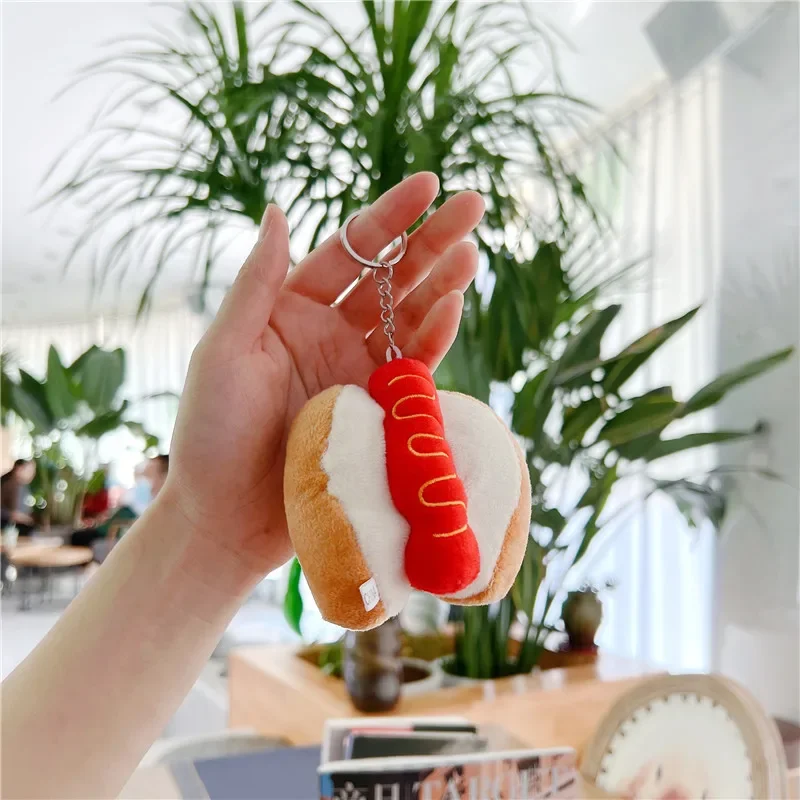 5 PCs Set Creative New French Fries Burger Hanging Bag Couple Plush Hanging Decoration Girl Heart Car Keychain Little Doll