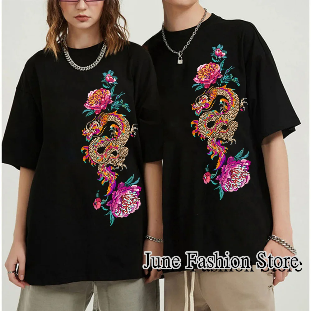 

Summer Women Men Fashion Cotton T-Shirt Vintage Chinese Dragon Print Clothing Couple Lovers Tops Tees Casual Stylish Streetwear
