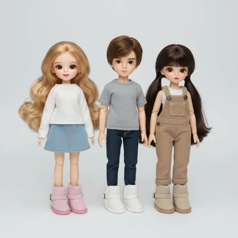 1 par de botas de nieve para muñeca Bjd 1/6, botas de nieve de felpa de Color sólido 1/6, zapatos de invierno para muñeca Bjd, Mini botas de nieve cálidas de 20cm, muñeca Barbi