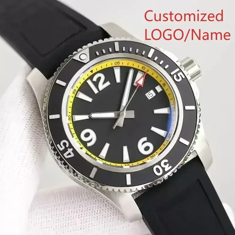 

Wholesale watch Customized Watch Mens Watches Black Blue Luminous Stainless Steel Rotating Bezel Automatic Mechanical Rubber
