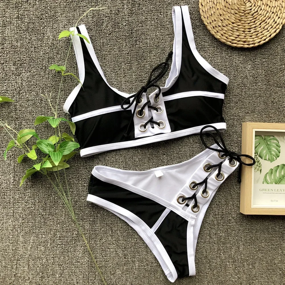 3 Colors Sexy Bikini Women Swimwear Swimsuit Rivet String Knotted Bikinis Set Bathing Suit Beach Cool Bikini Female Push Up New