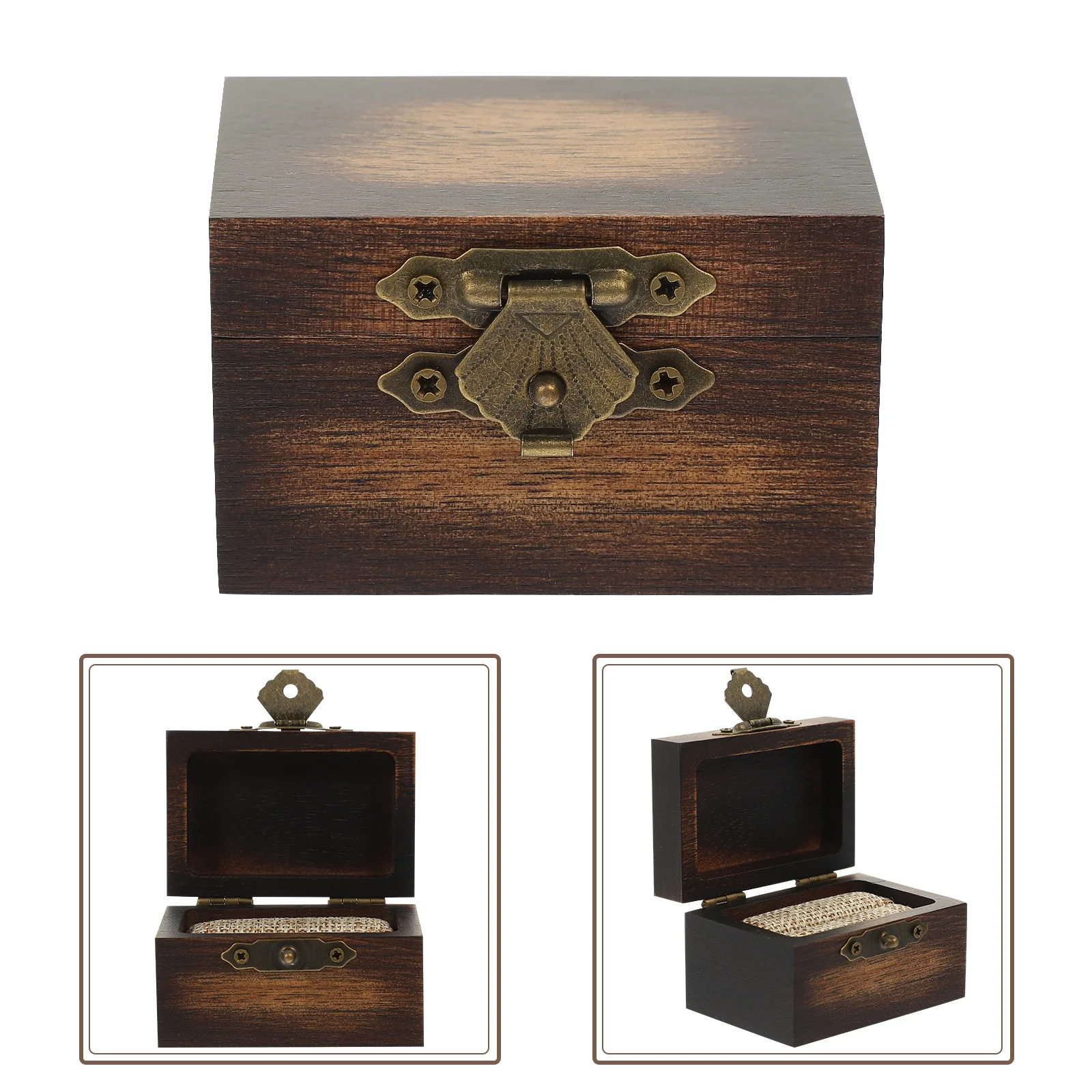 

Vintage Jewelry Box Retro Wooden Ring Holder Dustproof Storage For Wedding Engagement Earrings Organizing Case Wood Small
