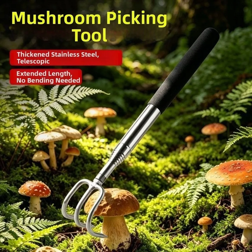 1pc/2pcs Retractable Telescopic Mushroom Picking Tool Stainless Steel Compact Pick Up Tool Adjustable Long Hand