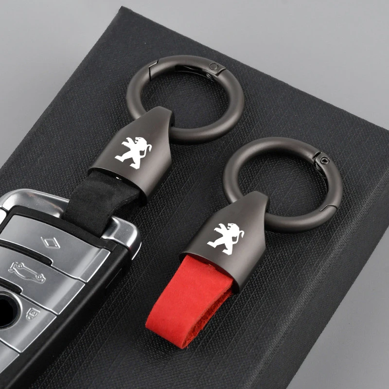 Suede Alloy Car Keychain Key Ring Pendant Buckle Gift For Peugeot 206 307 308 3008 207 208 407 508 2008 5008 Styling Accessories