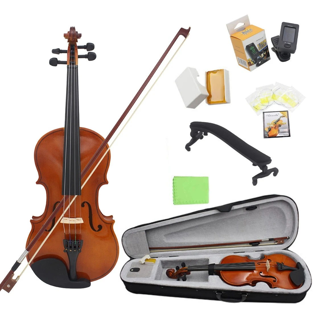 

Wholesale 4/4 Solid Wood Violin Natural Color Popular Violin Plastic Accessories Children Adult Beginner Violin Set