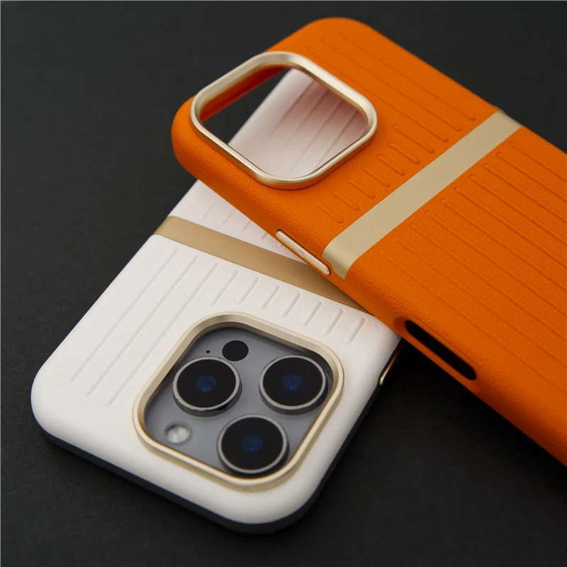 

Contrasting Color Stripes PU Leather Magnetic Phone Case For iPhone 16 15 Pro Wireless Charging Shockproof Anti-fall Back Cover