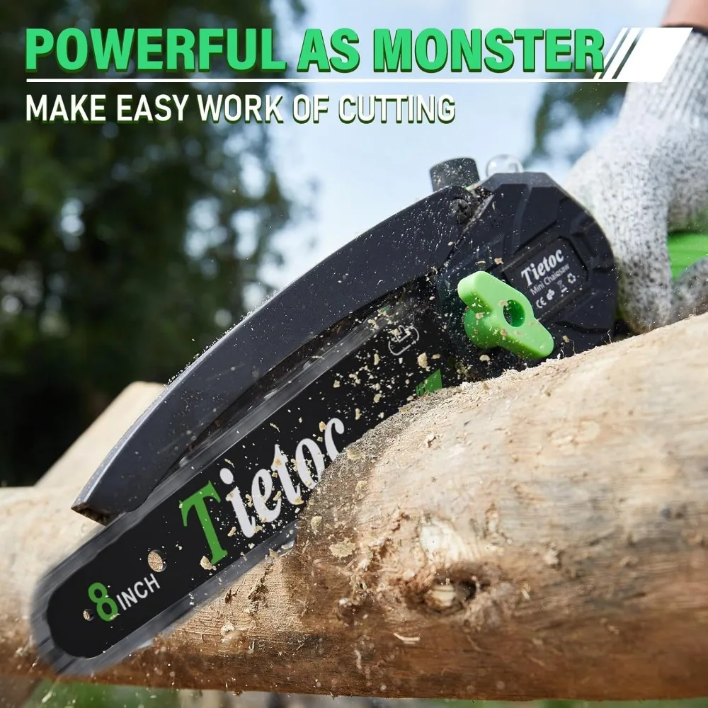 8インチコードレスミニチェーンソー、バッテリー2個付き、家庭や庭用の軽量ハンドヘルドソー