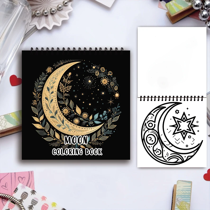 Livro para colorir Lua e Estrelas - 8,27 x 8,27 polegadas Livro para colorir de 32 páginas - presente ideal para família ou amigos