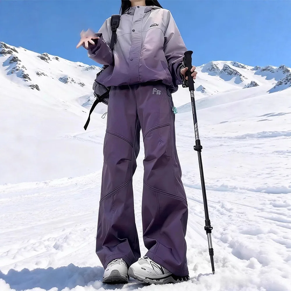 Minus 40 Degrees Purple Ski Pants Men's and Women's Winter Velvet Thickened Cold-proof and Waterproof Charging Pants