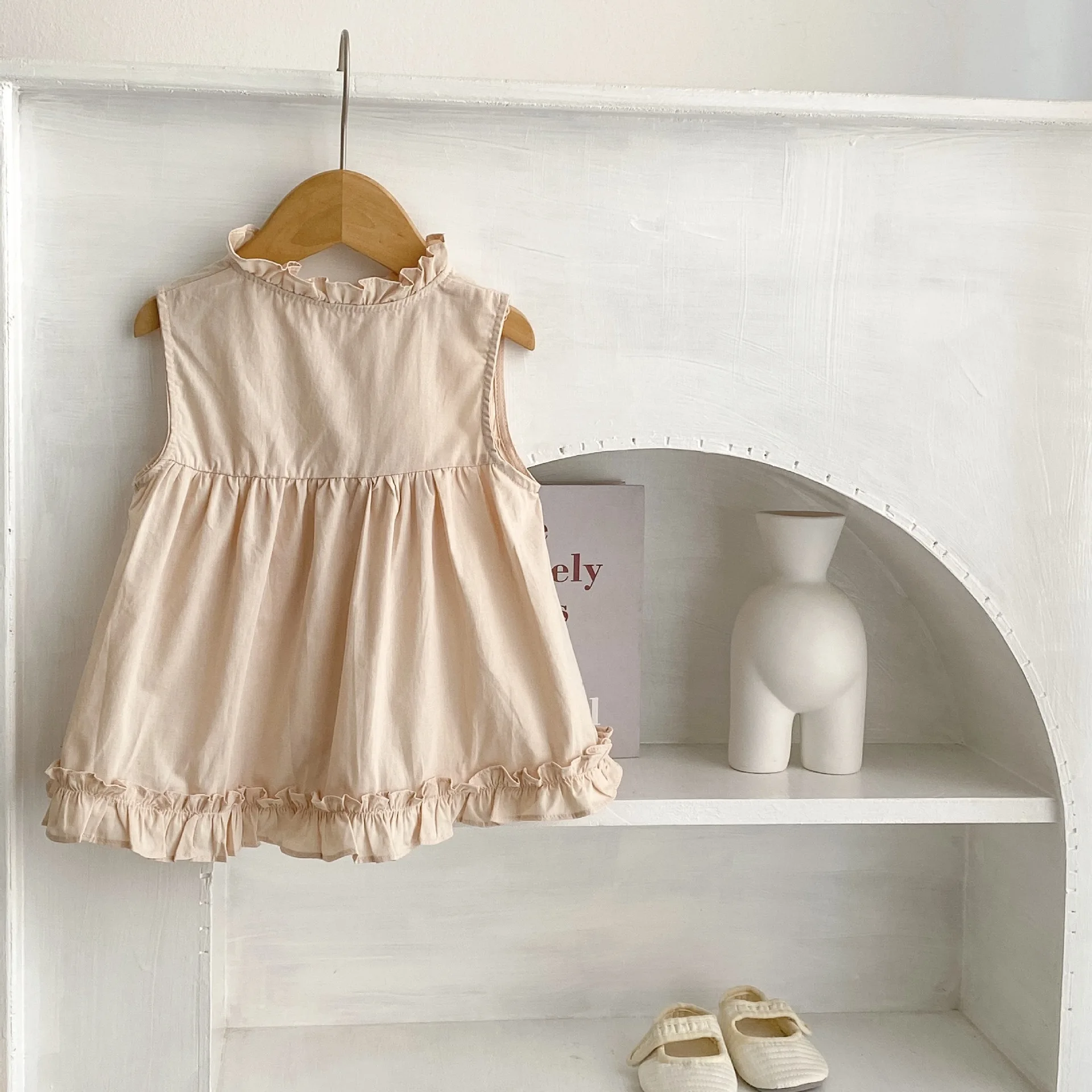 Ins 2023 summer baby girl baby ear sleeveless cotton simple pure color lady skirt