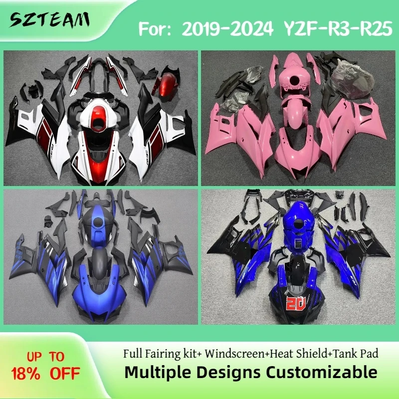 Fairing Kit YZFR25 R3 2019-2024 Pink Fuel Tank Cover Aftermarket Molded Motorcycle Fairings for YAMAHA YZF-R3 R25 19-24