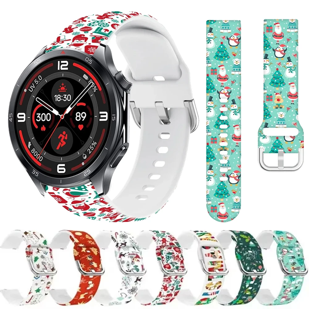 22mm Christmas Printed Strap For OPPO Watch S X X2 4Pro Sport Silicone Belt For OnePlus Watch 3 2 2R/OnePlus 46mm Christmas Band