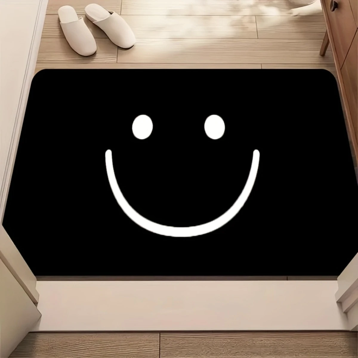 VIKAMA Minimalist Black-and-White Smiley Face Doormat, Absorbent and Non-Slip Entryway Mat, Front Door Hallway Rug, Home Decor