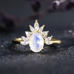 Moonstone Engagement Ring for Women Rose Gold Curved Marquise Cut Zircon Art deco Prong set Wedding Rings Anniversary Gifts