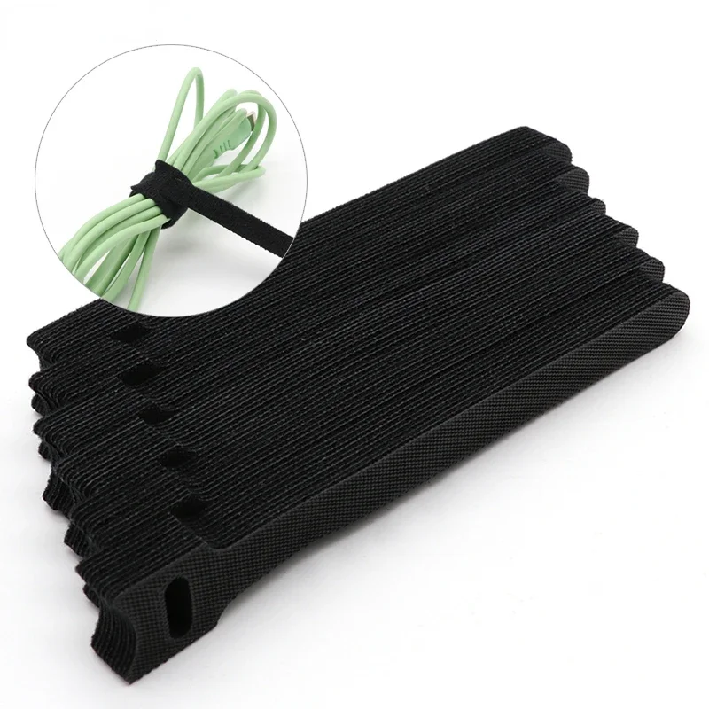 Releasable Cable Ties Wire Organizer Black 15 20 25 30cm Nylon Hook Loop Straps Wrap Zip Bundle Bandage Tie Plastics Fastening