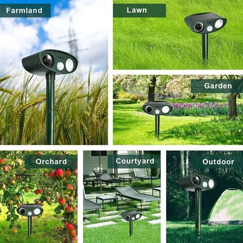 Ultrasonic Animal Repellant Cat Dog Repellant Solar Powered Rechargeable Garden Waterproof Animal Deterrent For Farm Yard 1Pcs